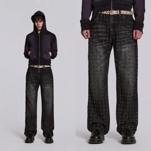 Jaded‎ London | NEW Washed Black Stud Scott Jean W38 Antique Faded Street Hippie